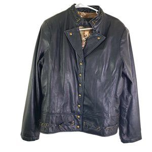 DAMSELLE NEW YORK Women's Large Black Leather Moto Jacket